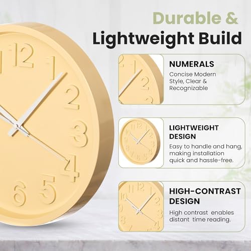 Clockswise 12-Inch Modern Minimalist Round Plastic Wall Clock Beige Dial with Bold Arabic Numerals Analog Display Step Movement Easy-to-Read Timepiece for Living Room Kitchen Office Bedroom Wall Decor