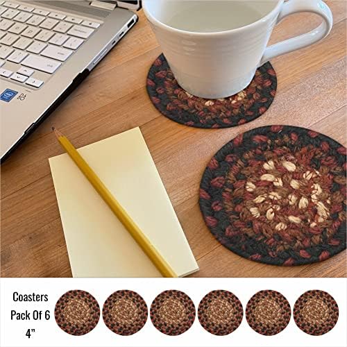 Homespice Prescott Braided Coasters for Primitive Decor, Round 4" Set of 6