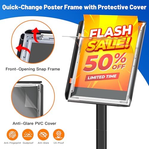 3-Pack Heavy Duty Pedestal Sign Holder Stand 8.5x11 Inch, Adjustable Floor Standing Sign Holder with Weighted Base, Vertical & Horizontal Menus Signage Stands for Outdoor Advertising, Posters, Black