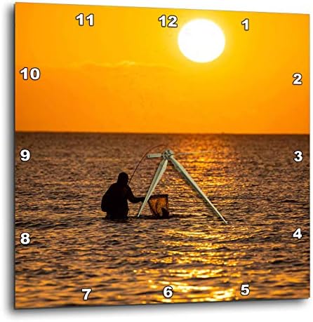 3dRose Wall Clock Silent - 15 inch - Saltwater Fishing in Laguna Madre, Bay at Sunrise. - Places