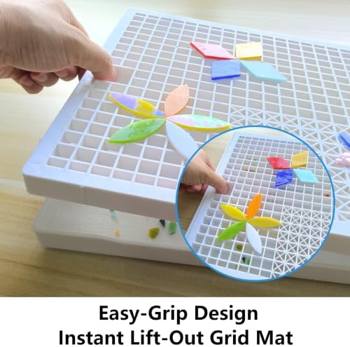Stained Glass Cutting Mat with Tray, Grid Cutting Mat for Mosaic and Stained Glass Pieces Scoring and Snapping (White, 2-Layer, Size 16" x 12")