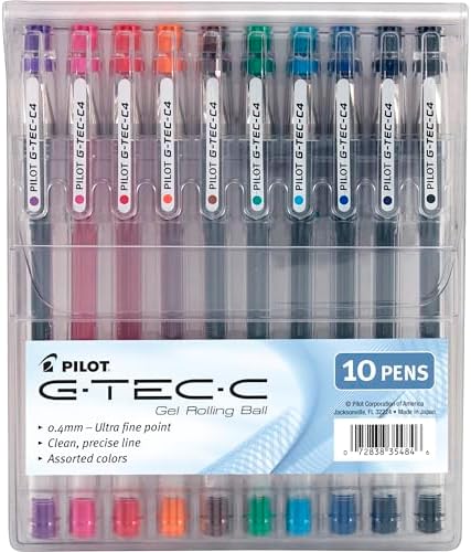 PILOT G-Tec-C Gel Ink Rolling Ball Pens, Ultra Fine Point (0.4mm), Assorted Color Inks, 10-Pack Pouch (35484)