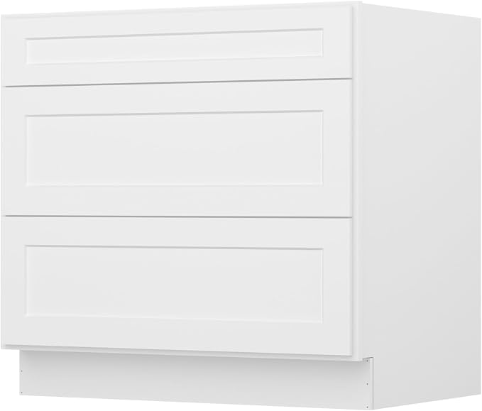 Furinno Shaker Drawer Base Kitchen Cabinet with 3-Drawers, Ready to Assemble, 24 D x 36 W x 34.5 H, White