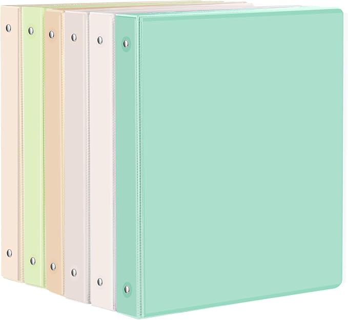 6 Pack 3 Ring Binder, 1 Inch Clear View Binders (Fit 8.5x11 Inches) | 175 Sheets Paper Capacity, Pastel Binders with 2 Interior Pockets for Office Supplies, School & Home (6 Light Colors)