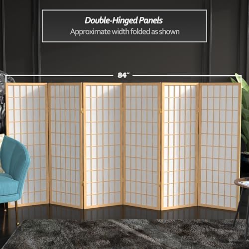 4 ft. Short Window Pane Shoji Screen - Natural - 6 Panels
