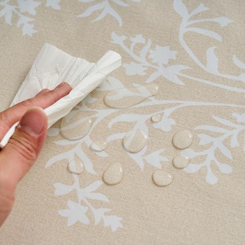 LIBERECOO Vinyl Tablecloth with Flannel Backing –Indigo Botanical Charm, Waterproof, Wipeable, Durable Table Cover – 4 Colors