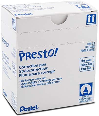 Pentel Presto! Jumbo Correction Pen, Fine Point, Metal Tip, Box of 12 (ZL31-W)