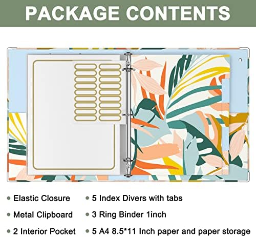 Rouidr 3 Ring Binder with clipboard, 1 inch 8.5 x 11 in Letter Size View Binders Organizer with Dividers Tabs & Clear Sleeves, School Supplies, Office Supplies, Colorful Leaves