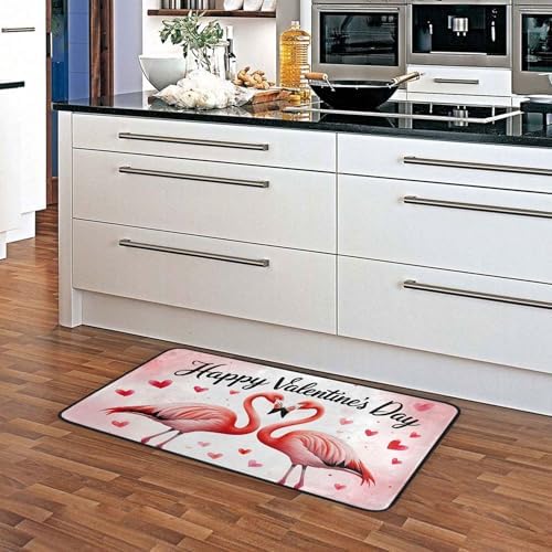 Aslsiy Flamingo Couple with Love (4) Kitchen Rug Kitchen Mats Valentines Floor Comfort Welcome Washable Non Slip Area Rug for Home Decor 39" X 20"