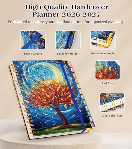 Academic Planner 2026-2027, Hardcover Weekly and Monthly Calendar Planner from July 2026 - June 2027, 6.1" x 8.2" A5 Daily Agenda with Tabs, College School Organizer for Student Teacher, Cosmic Tree of Life
