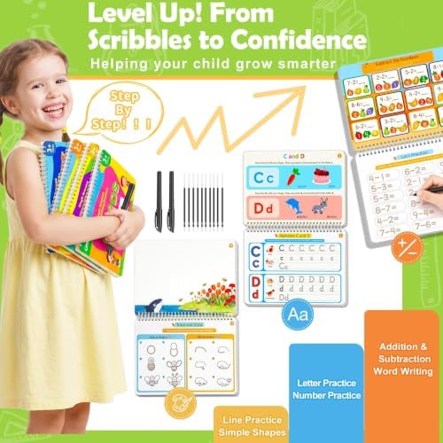 Magic Grooved Writing Practice Books, 96 Reusable Activities, Ages 3-8