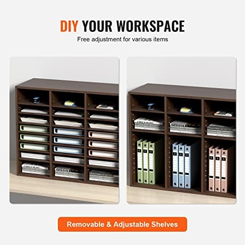 VEVOR 24 Compartments Office Mailbox, Adjustable Shelves, Wood Literature Sorter 29x12x24.4 inches – Ideal for Office, Home, Classroom, Mailrooms Organization – EPA Certified (Brown)