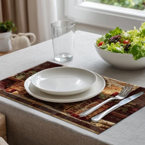 Batmerry Vintage Christmas Linen Placemats Set of 8, Cozy Fireplace Scene Washable Table Mats for Kitchen Table Thickened Heat Insulation Dining Set Indoor Outdoor 12X18 in
