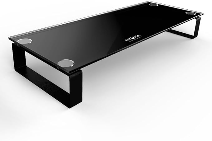 Type-S Black Tempered Glass Monitor Stand, TV, Laptop, Computer, All-In-One Desktop, Printer Riser [21.75 x 8.25 x 3.25 Inches]