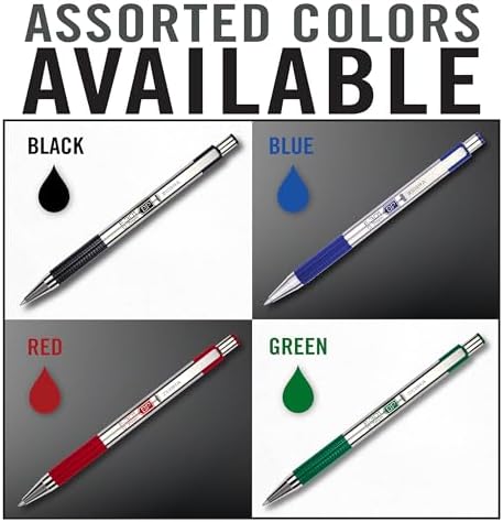 Zebra Pen STEEL F-301 Ballpoint Pen, Black, Blue, Red, Green, 0.7mm, 4-Pack