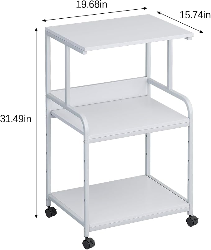 Arbuxzuy Printer Stand with Storage Shelf,3 Tier Printer Cart with Wheels,Mobile Printer Table for Home Office,Stands for Printer Heat Press Scanner Fax,Industrial Style (White)