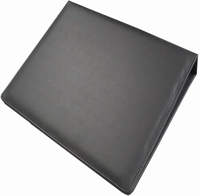 KINGFOM A4 Faux Leather Padfolio Ring Binder Business File Folder Document Holder with Card Holder (3 Ring Binder Black)