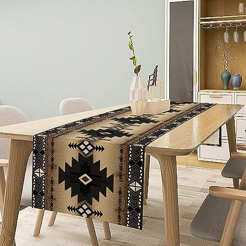 Aztec Southwest Table Runner,Ethnic Style Design Geometric Table Runners Table Setting Decor for Garden Farmhouse Wedding Party Holiday Dinner Home 13x90 Inch