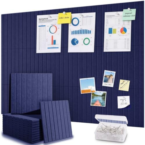 48" x 36" Large Cork Bulletin Board Tiles, Peel and Stick Felt Wall Panels for Vision, Message Center, Picture and Prayer Board for Office, Dorm, Room and Desk Decor(Carbon Blue)