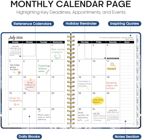 Planner 2026-2027, Monthly & Weekly Jul 2026-Jun 2027 Calendar Planner