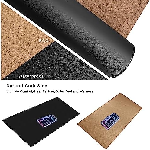 Mydours XXL Large 55" x 20" Gaming Desk Pad, PU Leather & Cork Base, Black