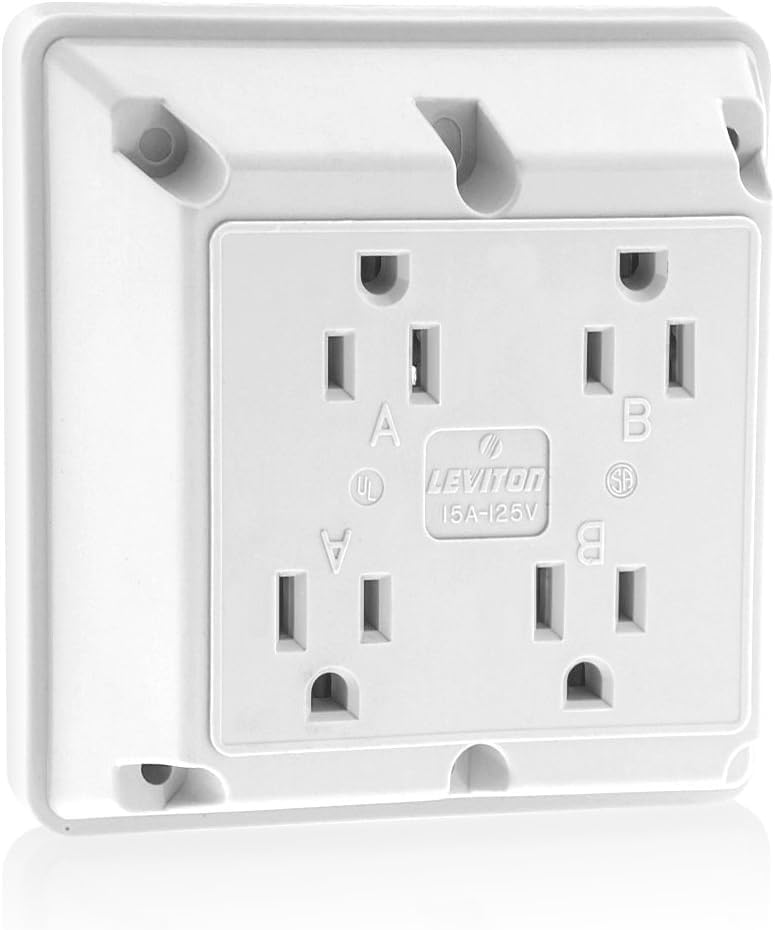 Leviton 15 Amp, 125 Volt, Industrial Series Extra Heavy Duty Grade, 4-In-1 Receptacle, Straight Blade, Grounding, 1254-W, White