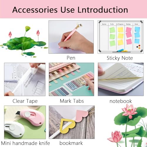 Office Supplies,Pink Desk Accessories,Desk Organizer,Stapler,Tape Dispenser,Folding Phone Stand,Scissors,Notebook,Staple Remover,Staples,Clear Tape,Sticky Notes,Clips,Cool Pen,Bookmark,Ect.22pcs