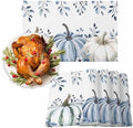Fall Placemats Set of 4, White Blue Pumpkin Place Mats Blue Eucalyptus Leaves Tablemats Harvest Thanksgiving Placemat Table Decoration for Kitchen Table Holiday Dinner Party Autumn Home Decor