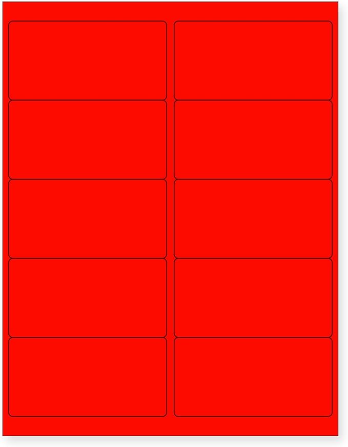NextDayLabels - 8-1/2 x 11" Neon Color High Light Fluorescent Labels for Laser & Inkjet Printer (RED Fluorescent, 4 x 2" - 10 Per Page | 1000 Labels)