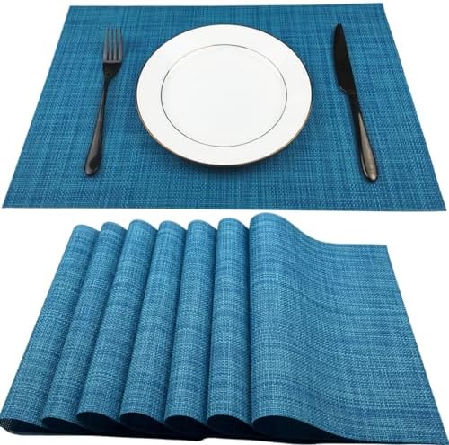 WAZAIGUR Placemats Crisscross Woven Vinyl Place Mats Set of 8 Blue