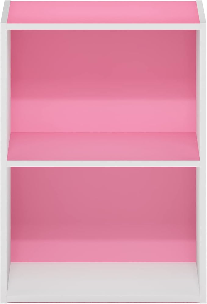 Furinno LUDER 2-Tier Book Shelf, Open Shelves Bookshelf, Pink/White | 9 x 16 x 21, Closed Back, Modern Bookcase, for Living Room, Bedroom, Home Office