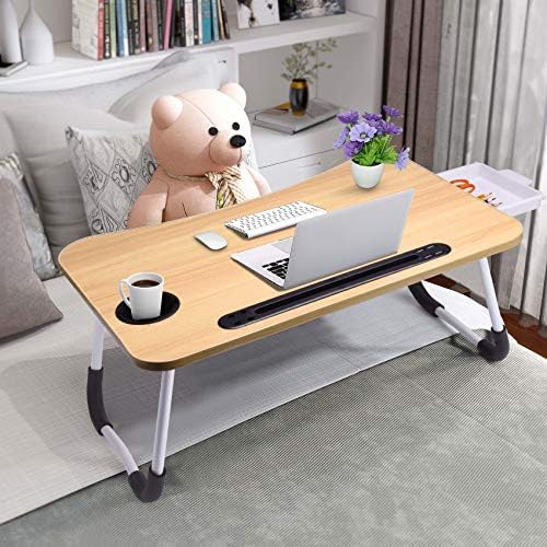 Slendor Bed Desk for Laptop and Writing with Storage, Cup Holder, Light