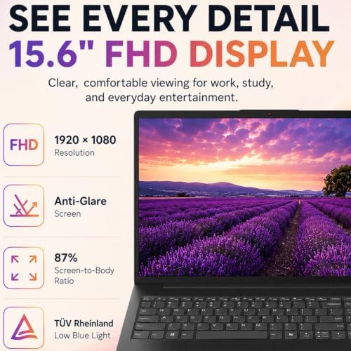 Lenovo V15 Ultra Slim Business & Student Laptop, 15.6" FHD IPS Display, Powerful Intel Quad-Core Processor, 16GB DDR5 RAM, 512GB PCIe SSD, Wi-Fi 6, Ethernet(RJ45), HDMI, Windows 11 Pro, Copilot AI PC