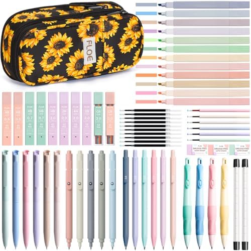65PCS Aesthetic School Supplies Back to School Supplies Cute Stationary Set | College Essentials Kit with Pencil Case, Pastel Highlighters Gel Pens Mechanical Pencil Set 0.5 0.7 & 2.0mm for Student Girls