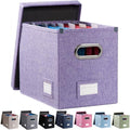 PRANDOM File Organizer Box - Set of 1 Collapsible Decorative Linen Filing Storage Hanging File Folders with Lids Office Cabinet Letter Size Purple (14x9.3x10.8 inch)