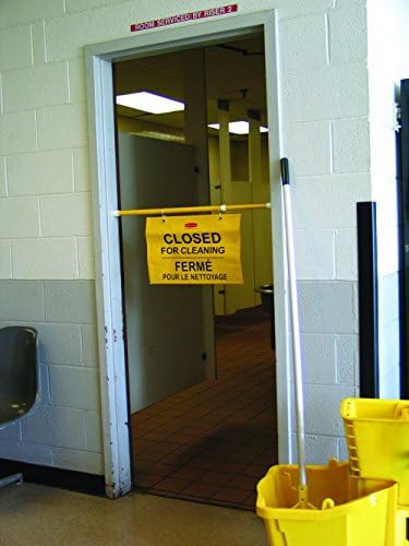 Rubbermaid Commercial Products Heavy Duty Extend-to-Fit, Multilingual "Closed For Cleaning" Hanging Doorway Safety Sign, Yellow, for Office/Restroom/Restaurant/School/Hospital/Hotel