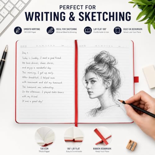Heture Hardcover Notebooks, 6 Packs A5 Lined Journals Notebook for Writing 160 Pages, 8.2 x 5.5 inch, 6 Colors Classic Ruled Notebooks for College/Work/Travel (Assorted Color, 6 Pack)