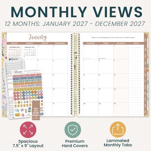 bloom daily planners 2027 Hardcover Goal & Vision Planner (January - December 2027) - Monthly & Weekly Calendar Year Agenda Organizer - 7.5" x 9" - Garden Party