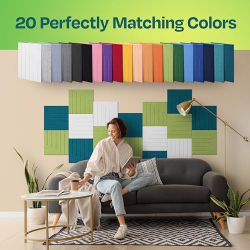 Acoustic Panels 12-Pack Soundproof Wall Panels 12"x12"x0.4" Decorative Sound Dampening for Your Home, Office, Studio, Bedroom & More with Unique LineWave Carving [Gin Green]