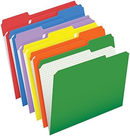 Pendaflex Colored File Folders, Letter Size, 1/3 Cut Tab, Assorted | Reverse any folder and the printed interior grid becomes a writing panel. Reinforced tabs, 100 per box, made in the USA.