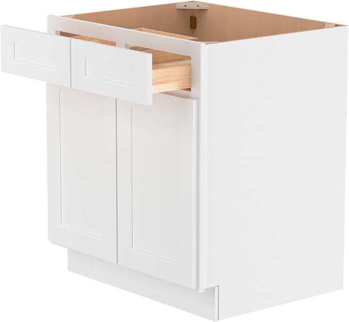 Furinno Shaker Drawer Base Kitchen Cabinet with 2-Doors, White | 24 D x 30 W x 34.5 H, Adjustable Hinges, Soft-Close Shaker-Style Door, Ready to Assemble, Plywood, for Pantry, Dining Room