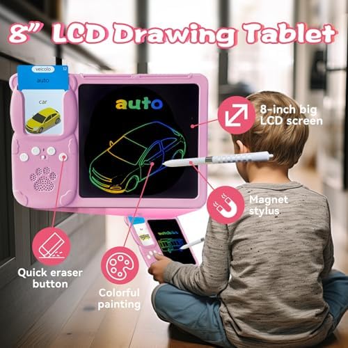 Writing Drawing Tablet with Talking Flash Cards - Italian Pink