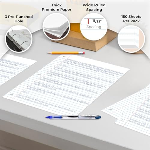Rosmonde 6750 Sheets Loose Leaf Paper Bulk, 45 Pack, Wide Ruled Paper