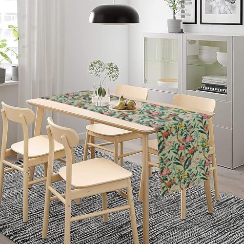 William Morris Floral Table Runner, Birds Butterflies and Bees Botanical Flower Original Design Print Table Runner for Home Party Dining Room Kitchen Decor 13x120 Inch