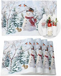 Christmas Placemats 1 Pack, Snowman Squirrel Bird Heat Resistant Washable Dining Table Mats Xmas Holiday Farmhouse Decor for Kitchen&Linens Outdoor Indoor, Pine Tree Branch Snowflake