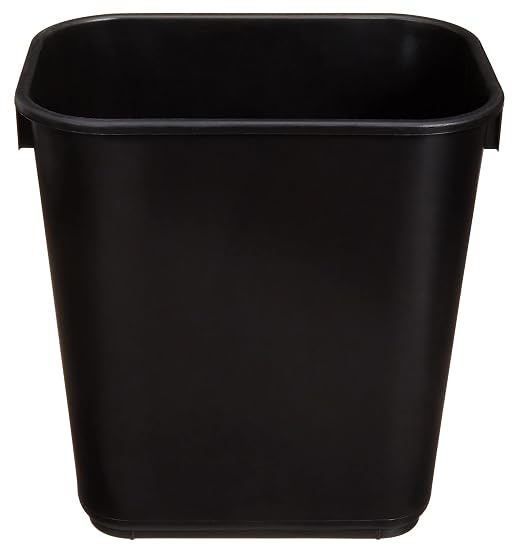 Amazon Basics Small Rectangular Commercial Office Wastebasket, Easy to Clean,11.4"L x 8"W x 12"H, 3 Gallon, Black, 6-Pack