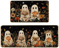 Baccessor Halloween Ghost Kitchen Rugs Set of 2,Spooky Pumpkin Fall Floral Black Mat Rug Indoor Outdoor Low-Profile Non Slip Absorbent Floor Mats for Home Party Holiday Decor 17x29 and 17x47 Inch