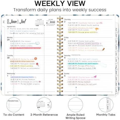 Planner 2026-2027, Weekly & Monthly Academic Calendar, Jul 2026 – Jun 2027