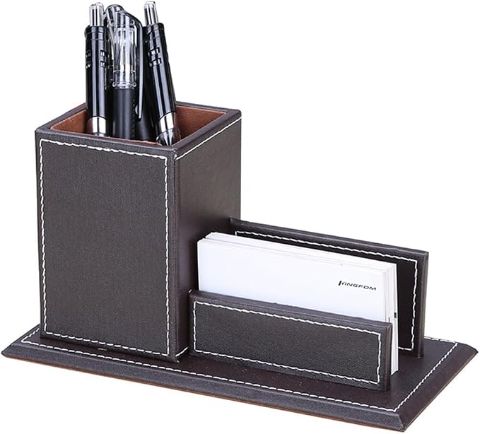 5PCS Desk Organizer and Accessories Set, Pu Leather Office Supplies with Multifunction Desktop Organizer Storage Box, Tissue Holder, Mouse Pad, Note Paper Holder, Pencil Holder for Desk Brown