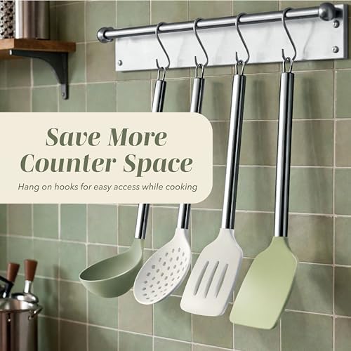 COOK WITH COLOR Silicone Cooking Utensils, Kitchen Utensil Set, Easy to Clean Silicone Kitchen Utensils, Cooking Utensils for Nonstick Cookware, Kitchen Gadgets Set, 10 Pieces, Green